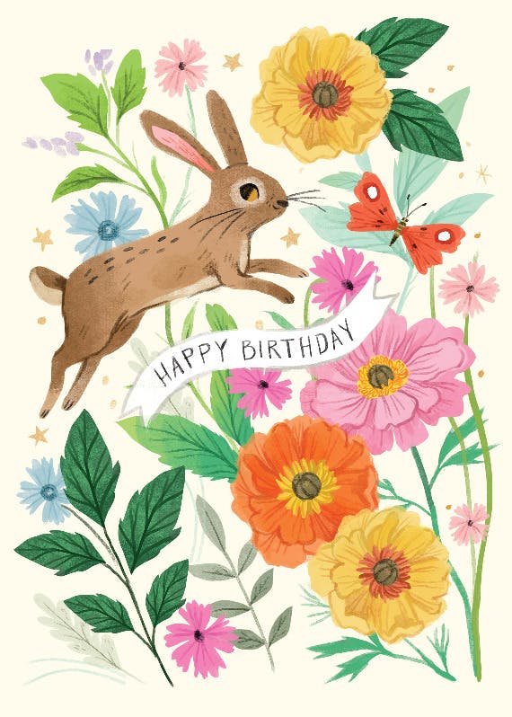 Spring bunny birthday - tarjeta de cumpleaños
