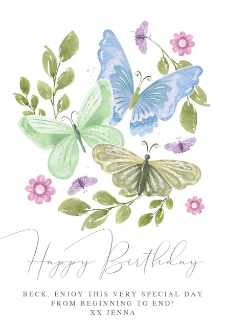 Spring Flower And Butterflies - Birthday Card | Greetings Island