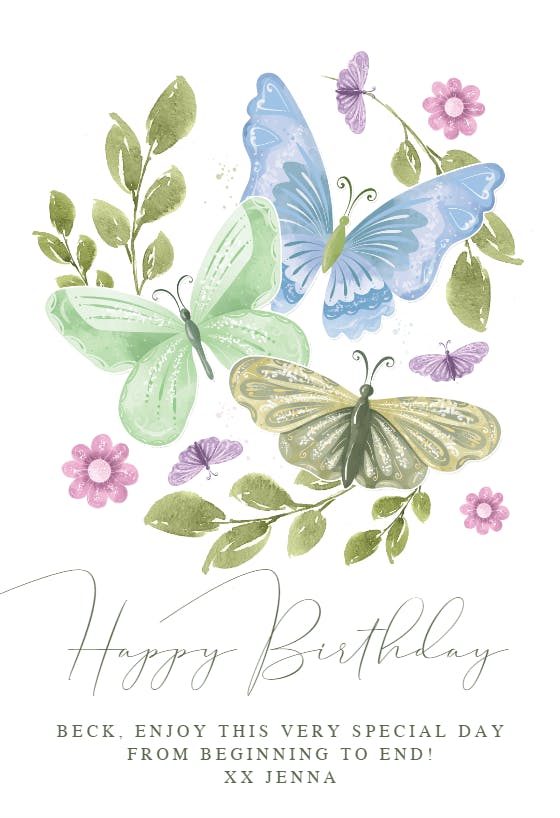 Spring flower and butterflies - happy birthday card