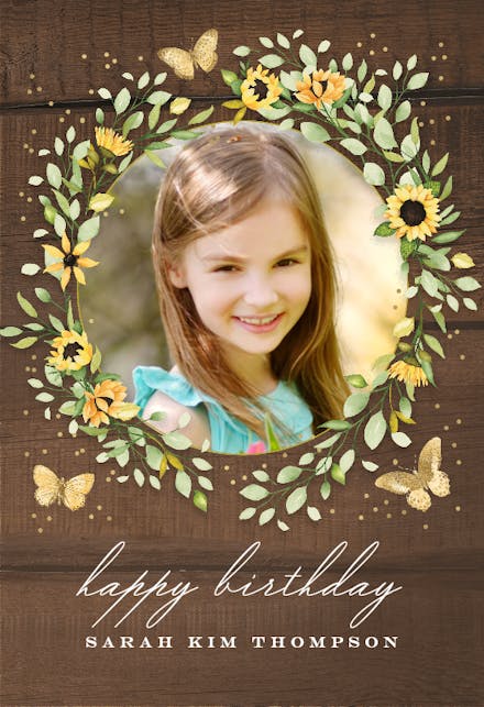 Sunflower Wreath with Butterfly - Birthday Card