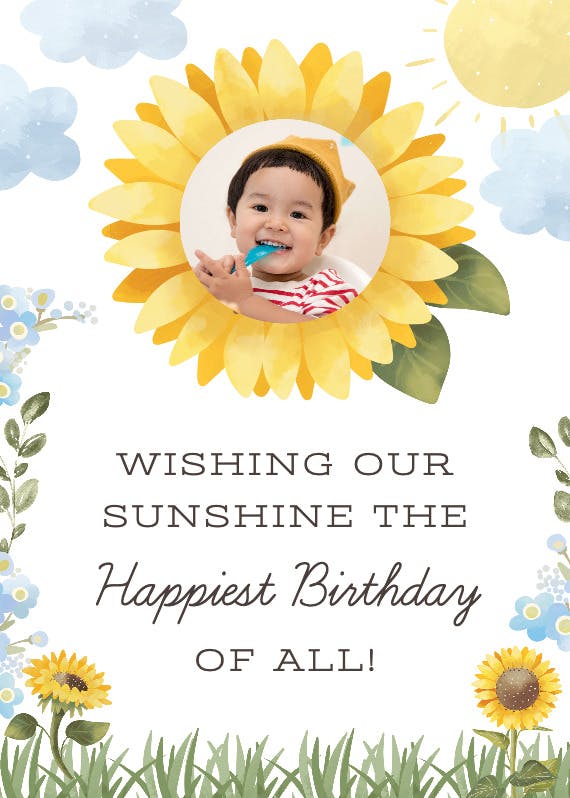 Sunflowers photo frame - happy birthday card