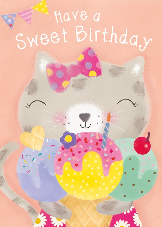 Sweet kitty wishes -  tarjeta de cumpleaños