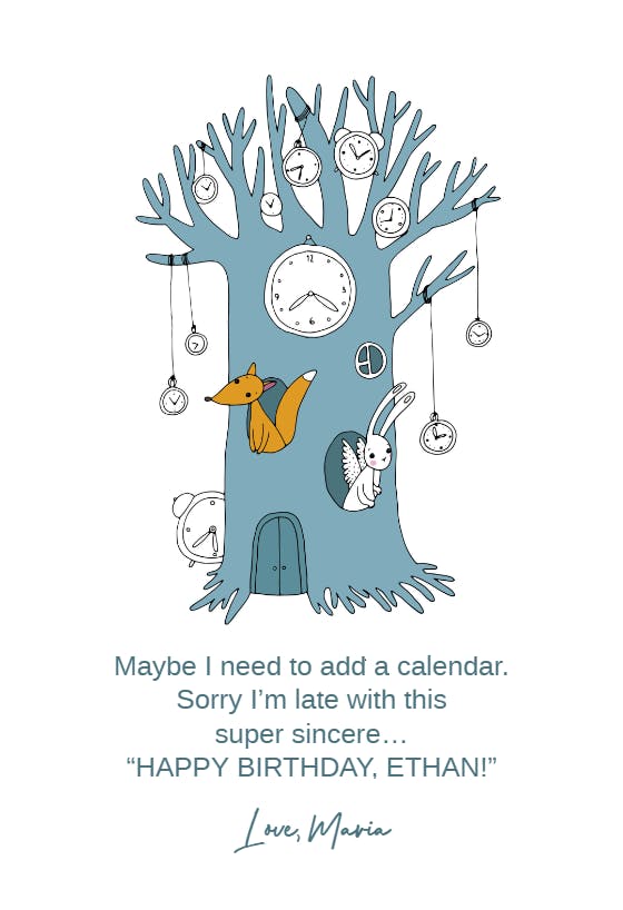 Tick-tock tree - birthday card