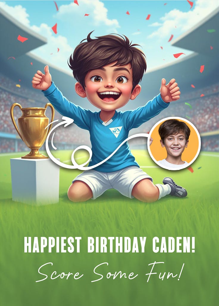 Trophy soccer - happy birthday card