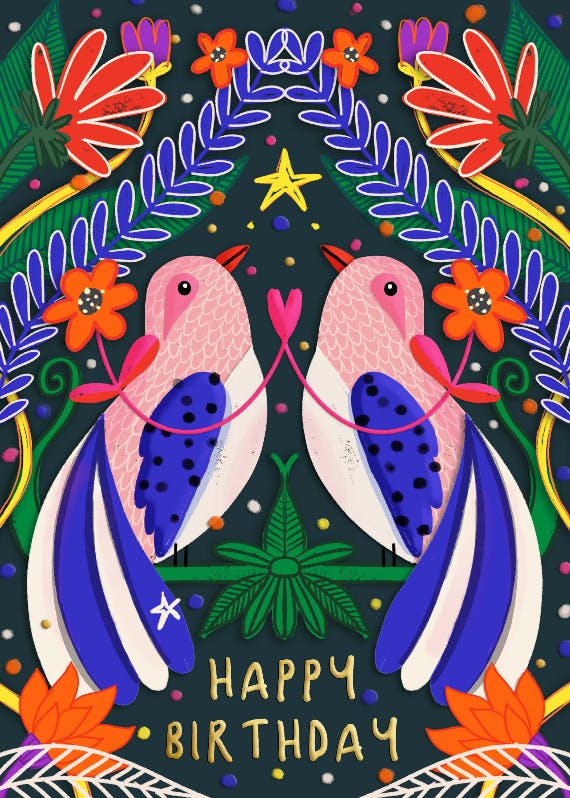 Tropical birds - happy birthday card