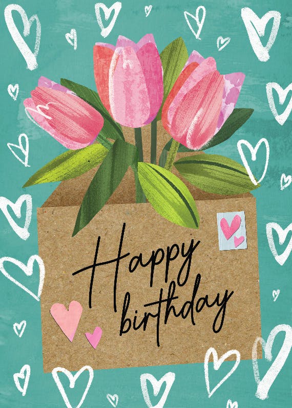Tulips in the birthmail - happy birthday card