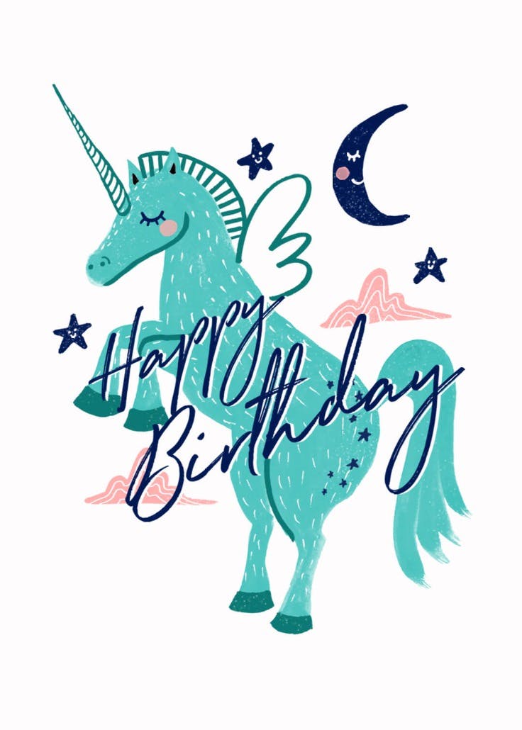 Turquoise unicorn - happy birthday card