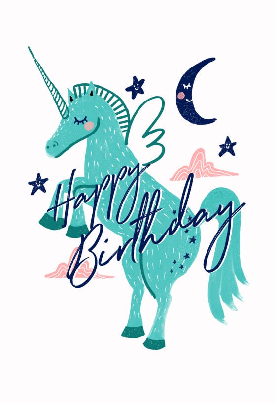 Turquoise unicorn - birthday card