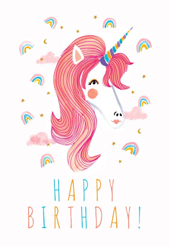 Unicorn & rainbows - happy birthday card