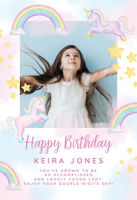 Unicorn and Rainbow Party - Birthday Card