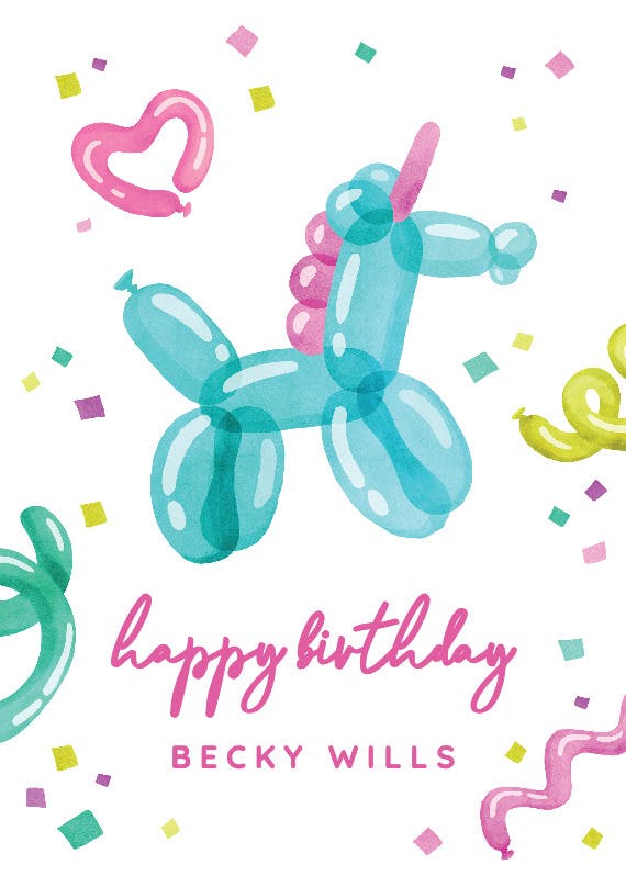 Unicorn balloon - happy birthday card
