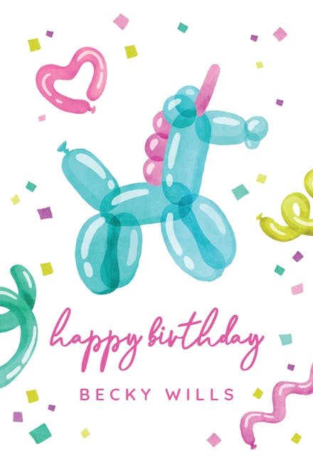 Unicorn Balloon - Birthday Card