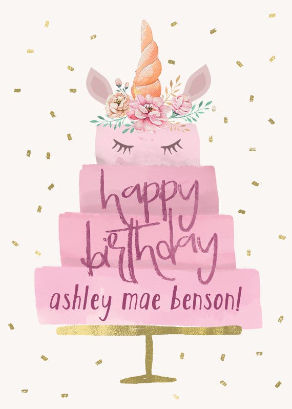 Unicorn cake -  free birthday card