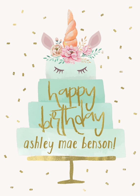 Unicorn cake - happy birthday card