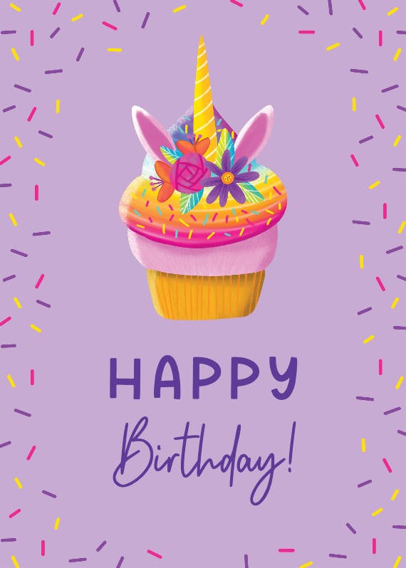 Unicorn cupcake - happy birthday card