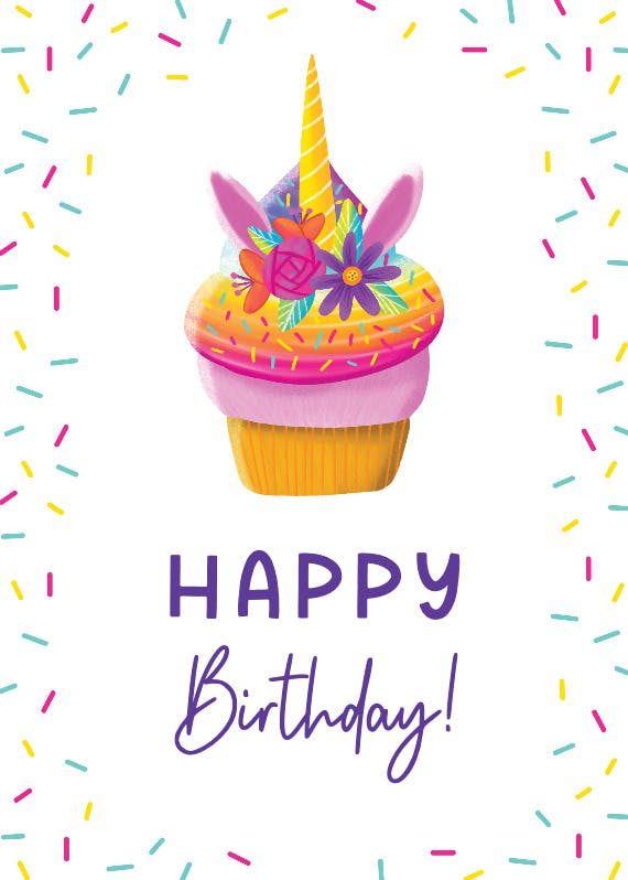 Unicorn cupcake - birthday card