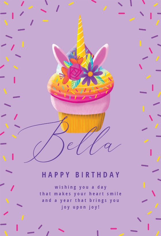 Sprinkled unicorn cupcake - birthday card