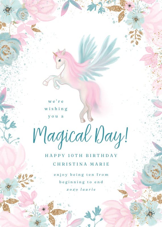 Unicorn fairy garden - happy birthday card