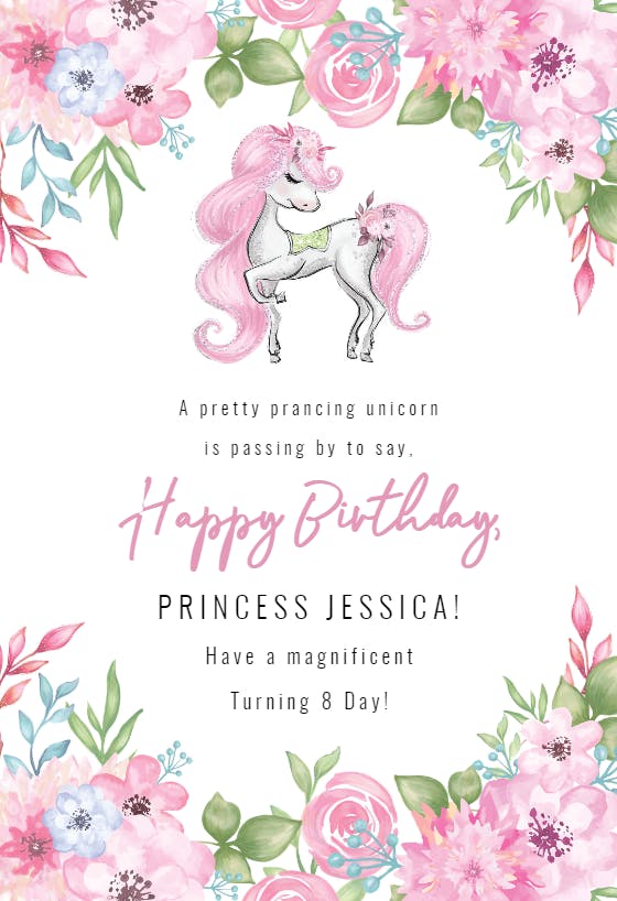 Unicorn floral - happy birthday card
