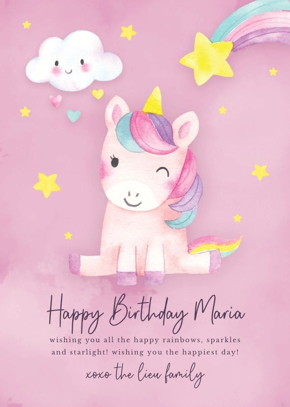 Unicorn starlight - birthday card