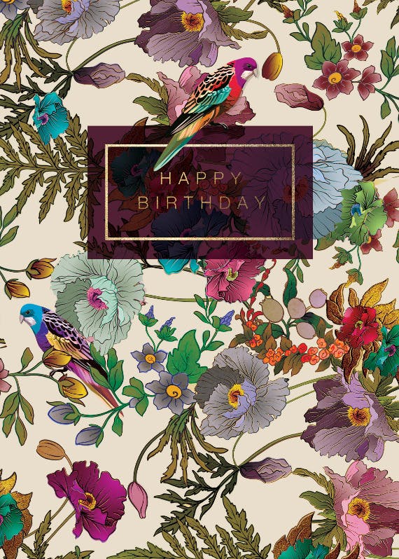 Vintage drawn florals - happy birthday card