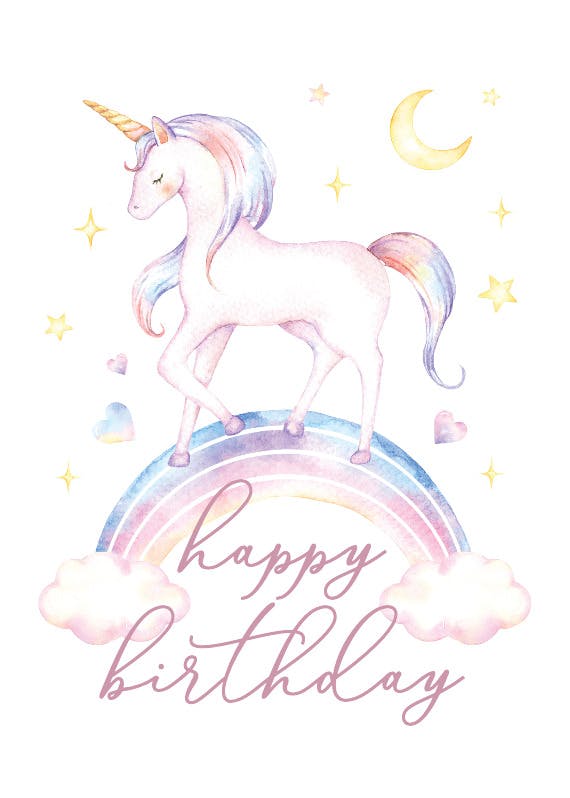 Violet unicorn - happy birthday card