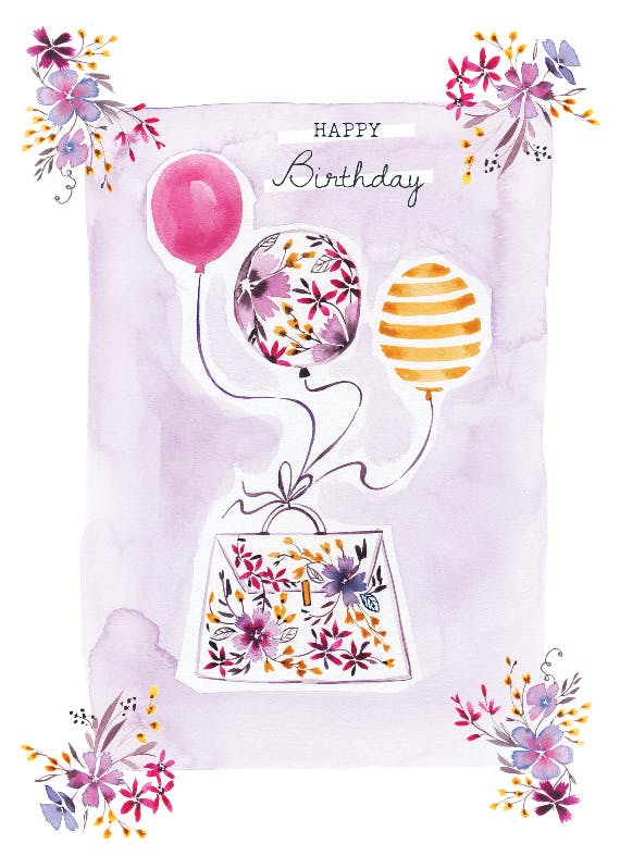Violet watercolor flowers - happy birthday card