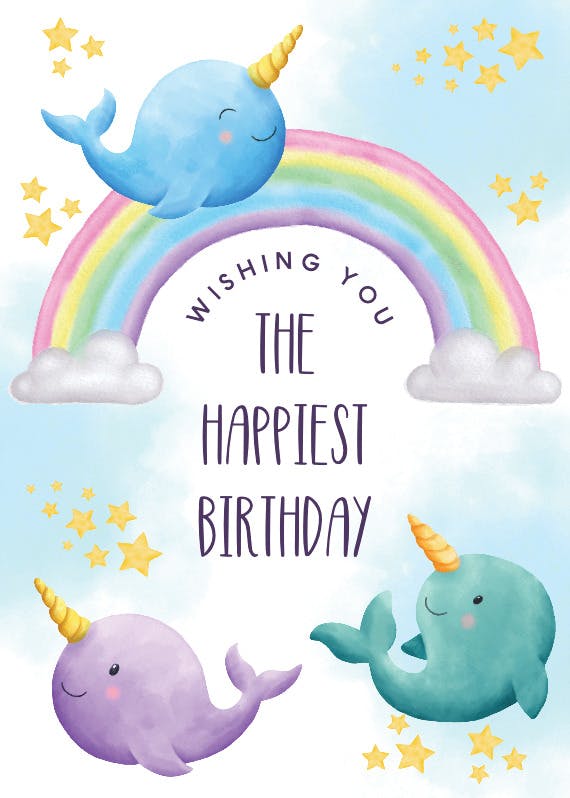 Watercolor narwhal -  tarjeta de cumpleaños
