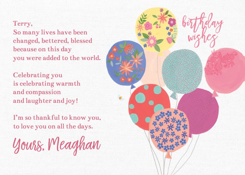 Whimsical balloons bouquet - happy birthday card