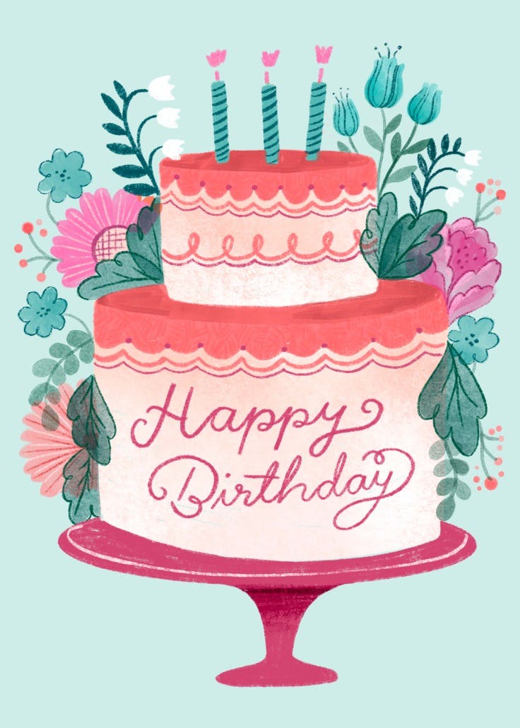 Whimsical cake - happy birthday card