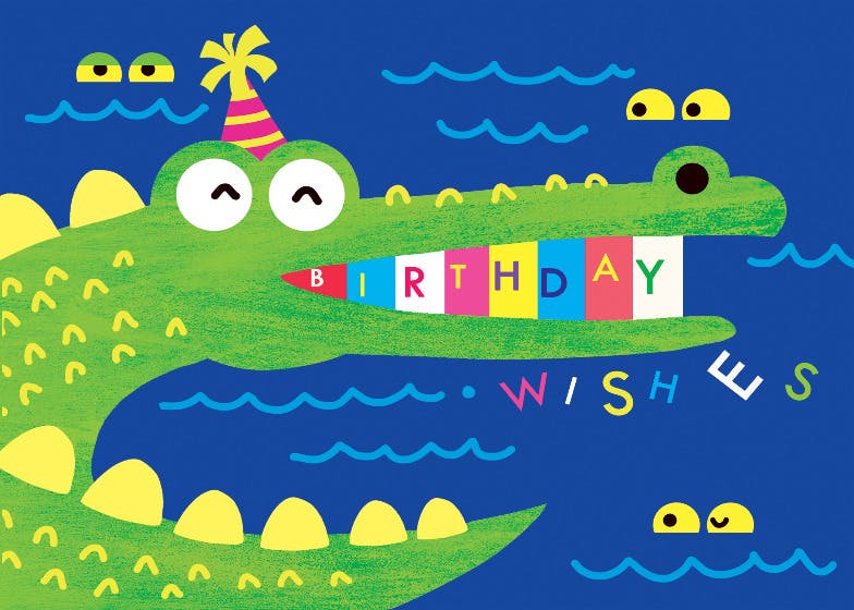 Whimsical crocodile - happy birthday card