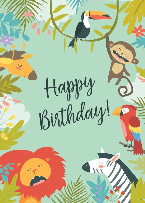 Wild animals - happy birthday card