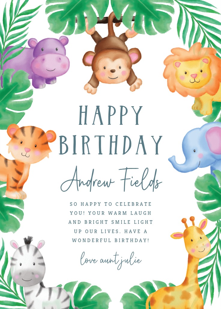 Jungle Animals - Birthday Card 