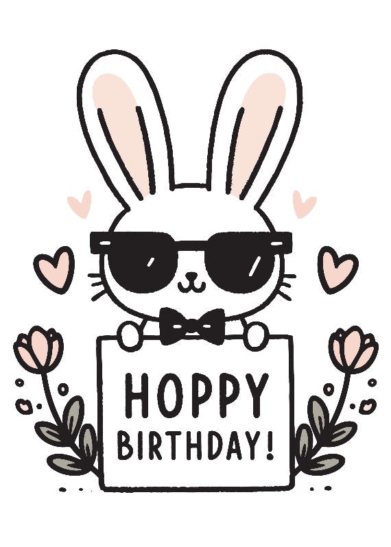 Wishes from a cool bunny - tarjeta de cumpleaños