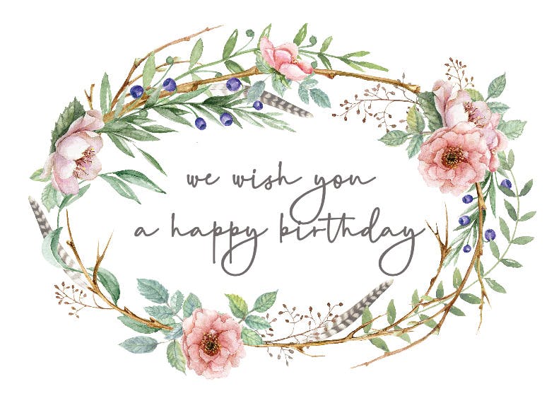 Woodland flower wreath - happy birthday card