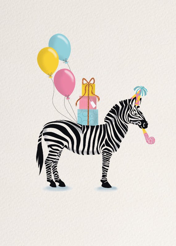 Zebra party - tarjeta de cumpleaños
