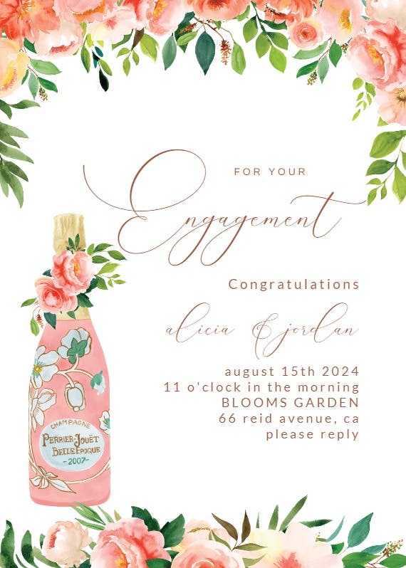 Blooms & bubbly - engagement congratulations card
