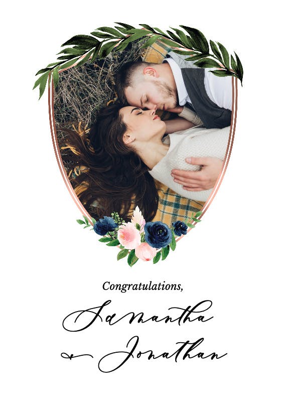 Bridal navy flower crest - engagement congratulations card