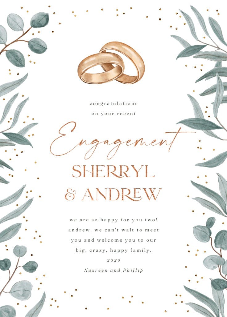 Bronze rings - engagement congratulations card