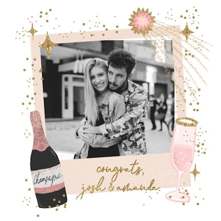 Polaroid champagne - engagement congratulations card