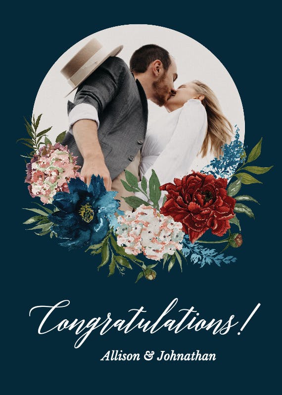 Purple flowers - engagement congratulations card