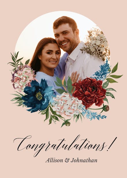 Purple flowers - engagement congratulations card
