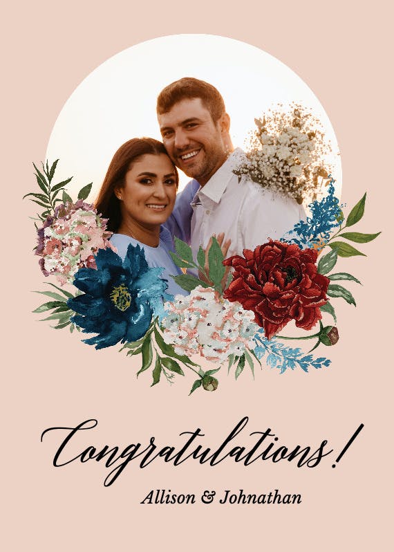 Purple flowers - engagement congratulations card