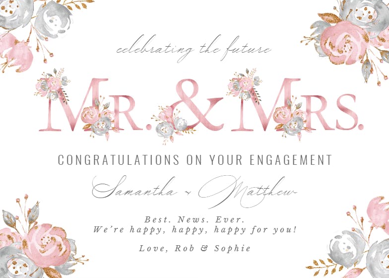 Rose gold titles - engagement congratulations card