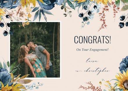 Sunflower and blue - engagement congratulations card