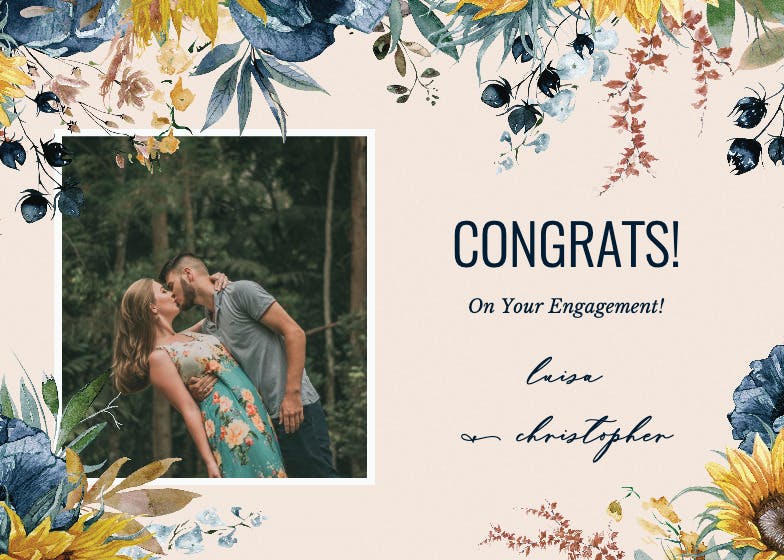 Sunflower and blue - engagement congratulations card