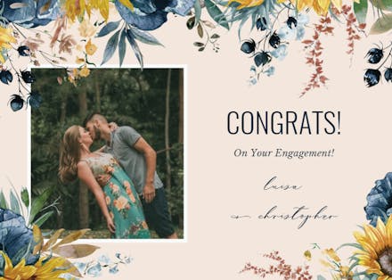 Sunflower and Blue - Engagement Congratulations Card