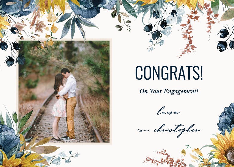 Sunflower and blue - engagement congratulations card