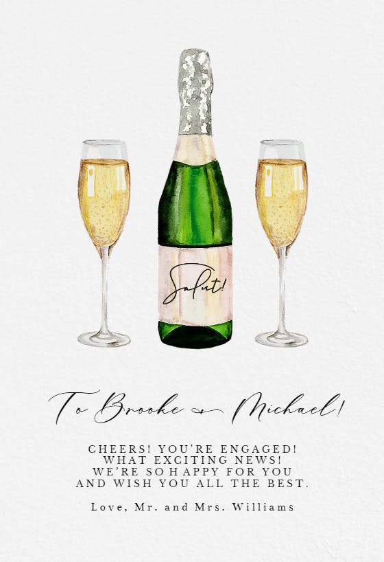 Toasting two - engagement congratulations card
