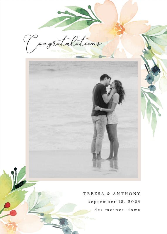 Watercolor flowers -  free wedding congratulations card